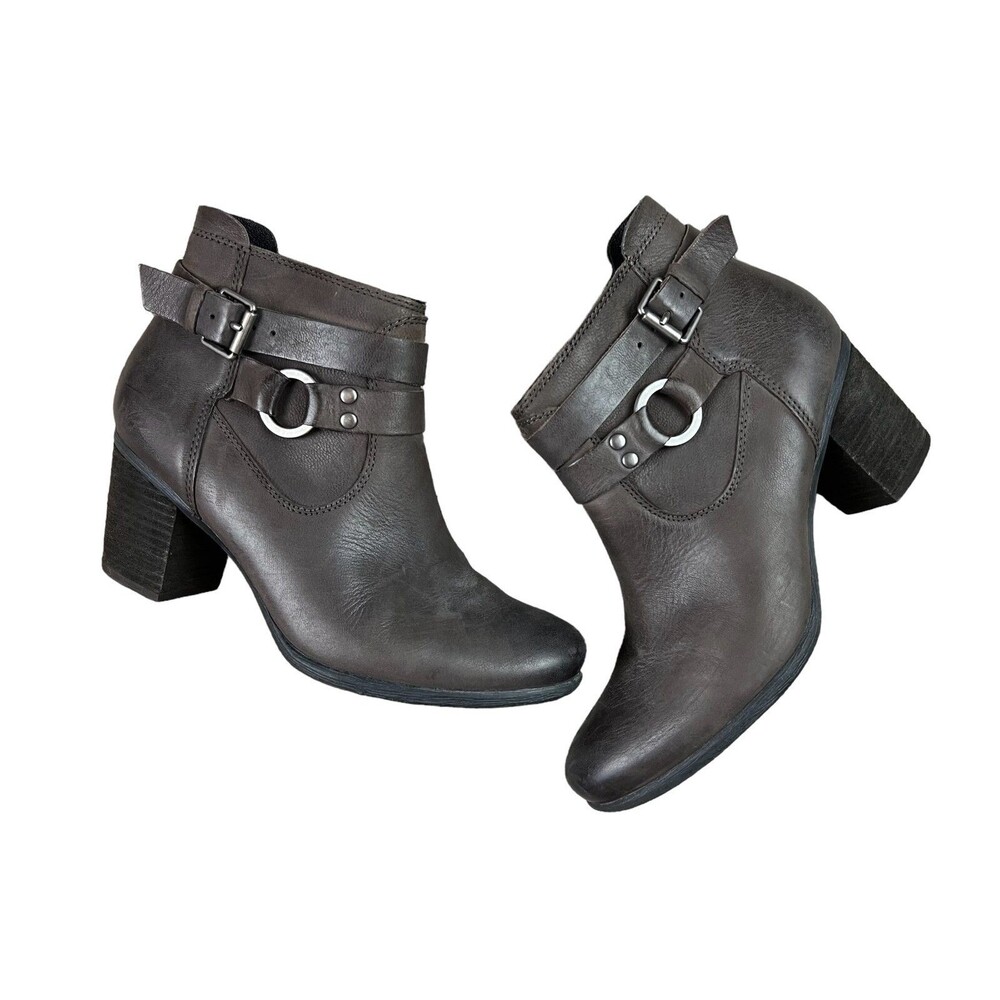 Josef Siebel Ankle Boots w Straps  Women's Size 37 / 6.5  Dark Taupe Leather